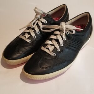 ECCO Hydromax Golf Style Black Leather Shoes Women's Size 11.5 EU42 Pink Sole